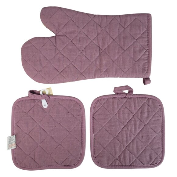 Better Home Potholder Oven Mitt Set of 3 Purple Black Pumpkins Stars Candy NEW - Picture 2 of 7